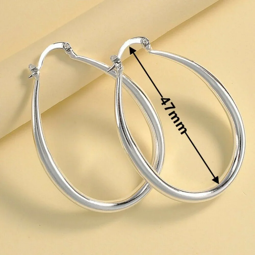Classy 925 Silver Oval Hoops 2" - Picture 3 of 3